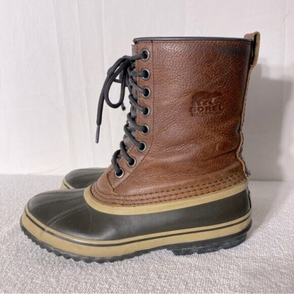 Vintage Sorel Premium T Brown Leather W Rubber Lace Up Winter Boots 8.5 - Picture 5 of 14
